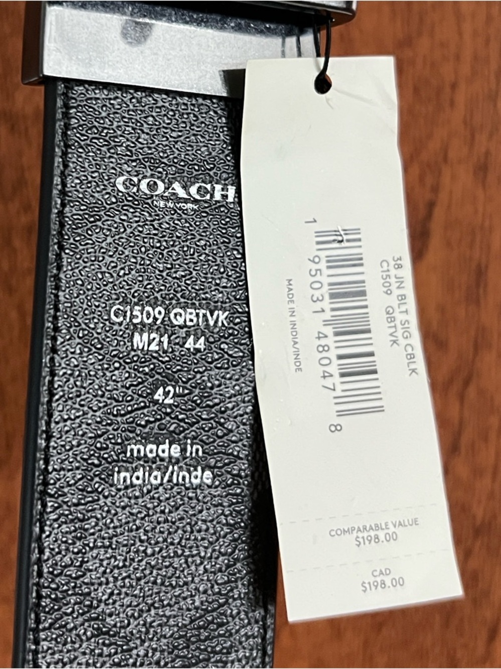 Coach Men’s Black Leather Belt with Gunmetal Buckle